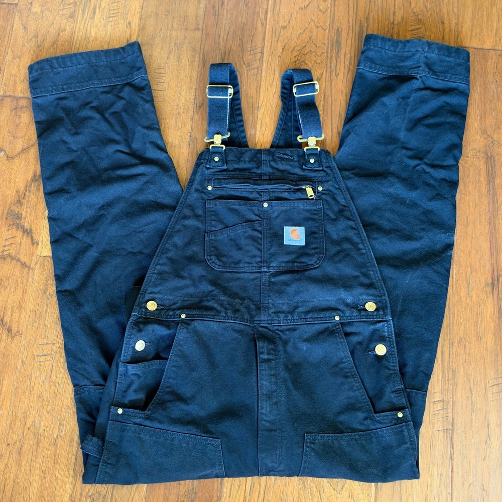 Carhartt Mens Black Cotton Duck Bib Overalls 34x36 Workwear Pants